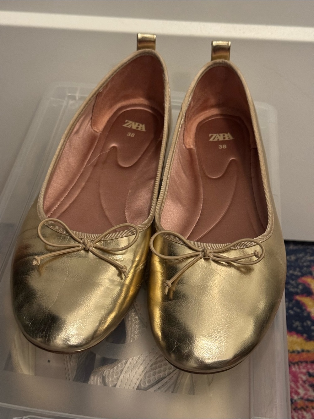Zara Gold Ballet Flats with Bow